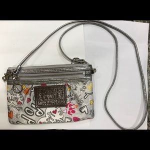 Coach Poppy Silver Grafitti Zipper Clutch